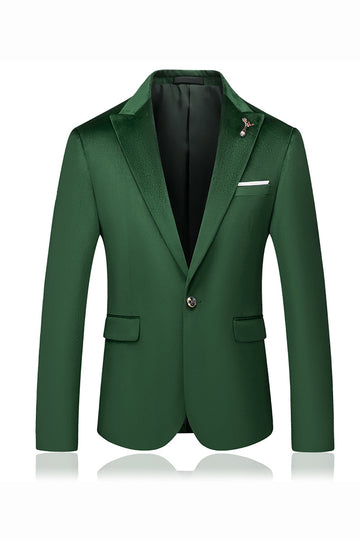 Green Peak Lapel Slim Fit One Button Men's Formal Blazer